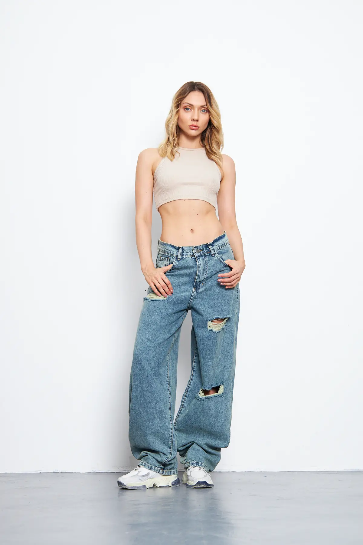 Baggy Kadın Kot Pantolon Tint Mavi Lazerli 1320/11-1295-y