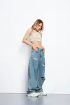 Baggy Kadın Kot Pantolon Tint Mavi Lazerli 1320/11-1295-y