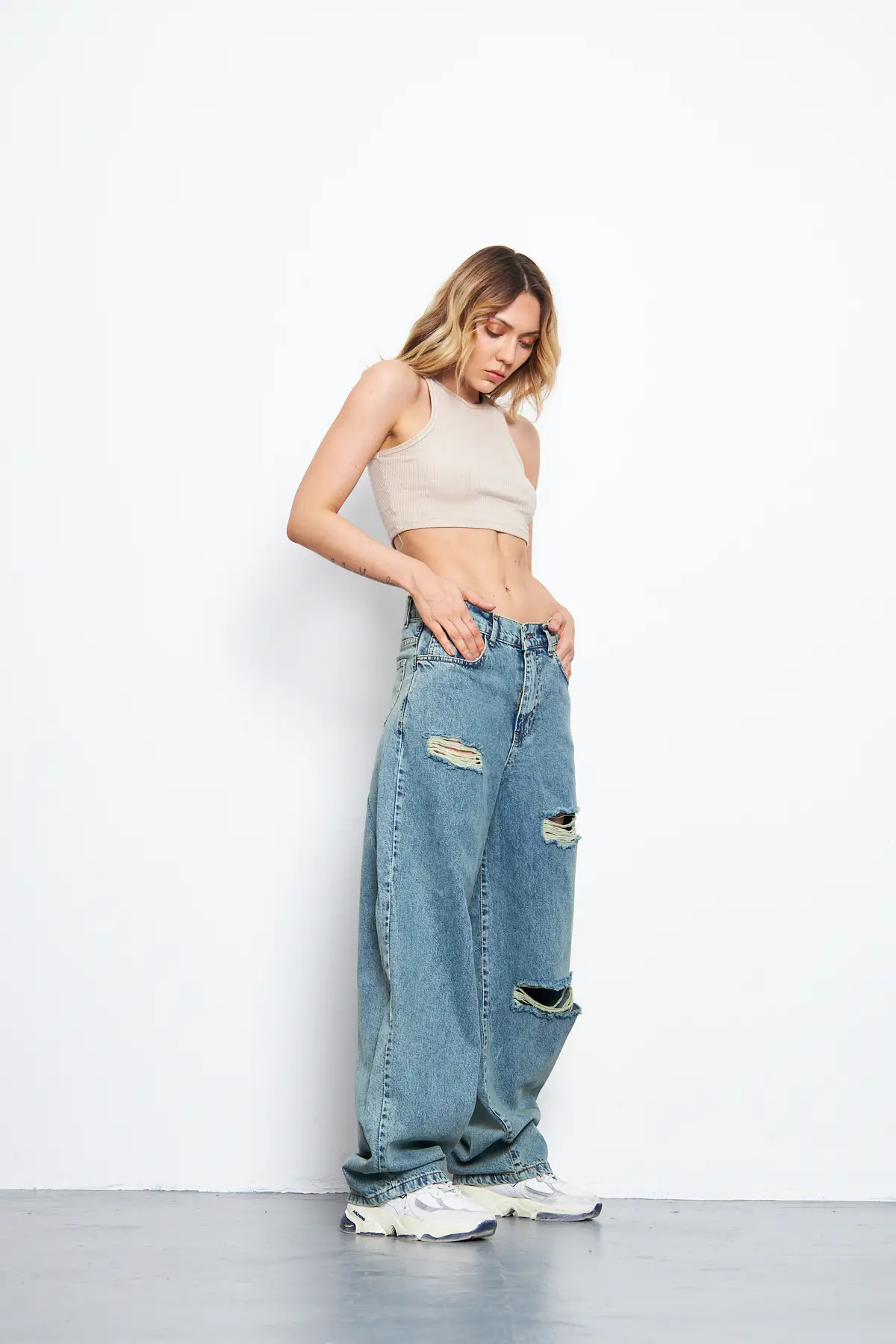 Baggy Kadın Kot Pantolon Tint Mavi Lazerli 1320/11-1295-y