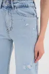 Wide Leg Kadın Kot Pantolon Buz Mavi Lazerli 1301/32-107