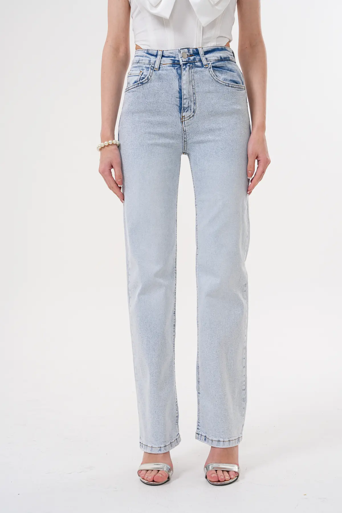 Kadın Wide Leg Pantolon Buz Mavi 1351-108