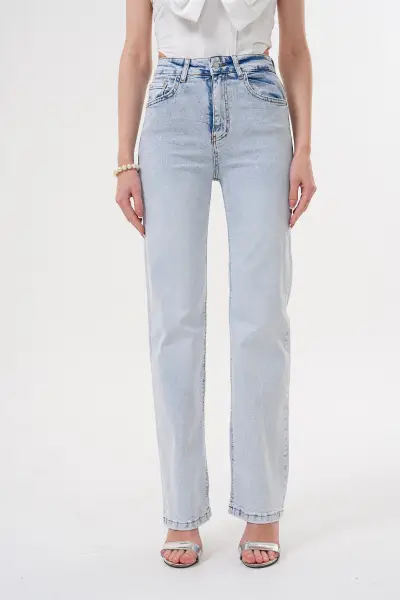 Kadın Wide Leg Pantolon Buz Mavi 1351-108