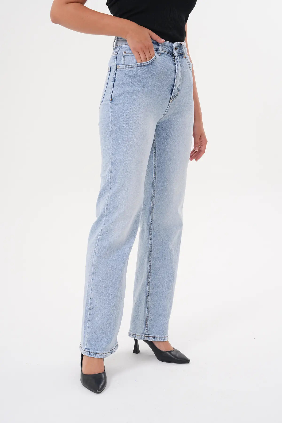 Kadın Palazzo Büyük Beden Pantolon Buz Mavi 1363-107