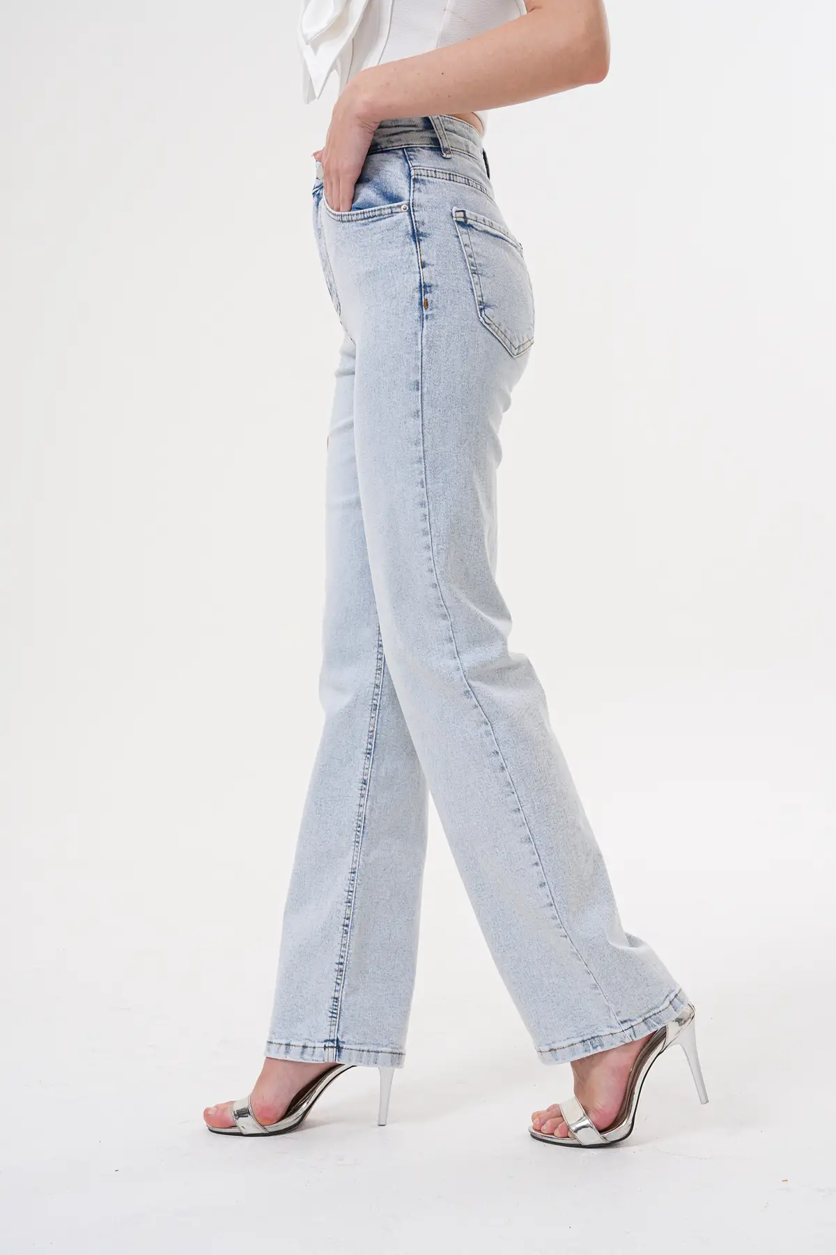 Kadın Wide Leg Pantolon Buz Mavi 1351-108