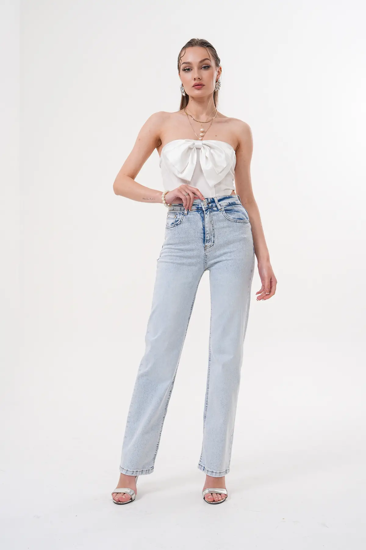 Kadın Wide Leg Pantolon Buz Mavi 1351-108