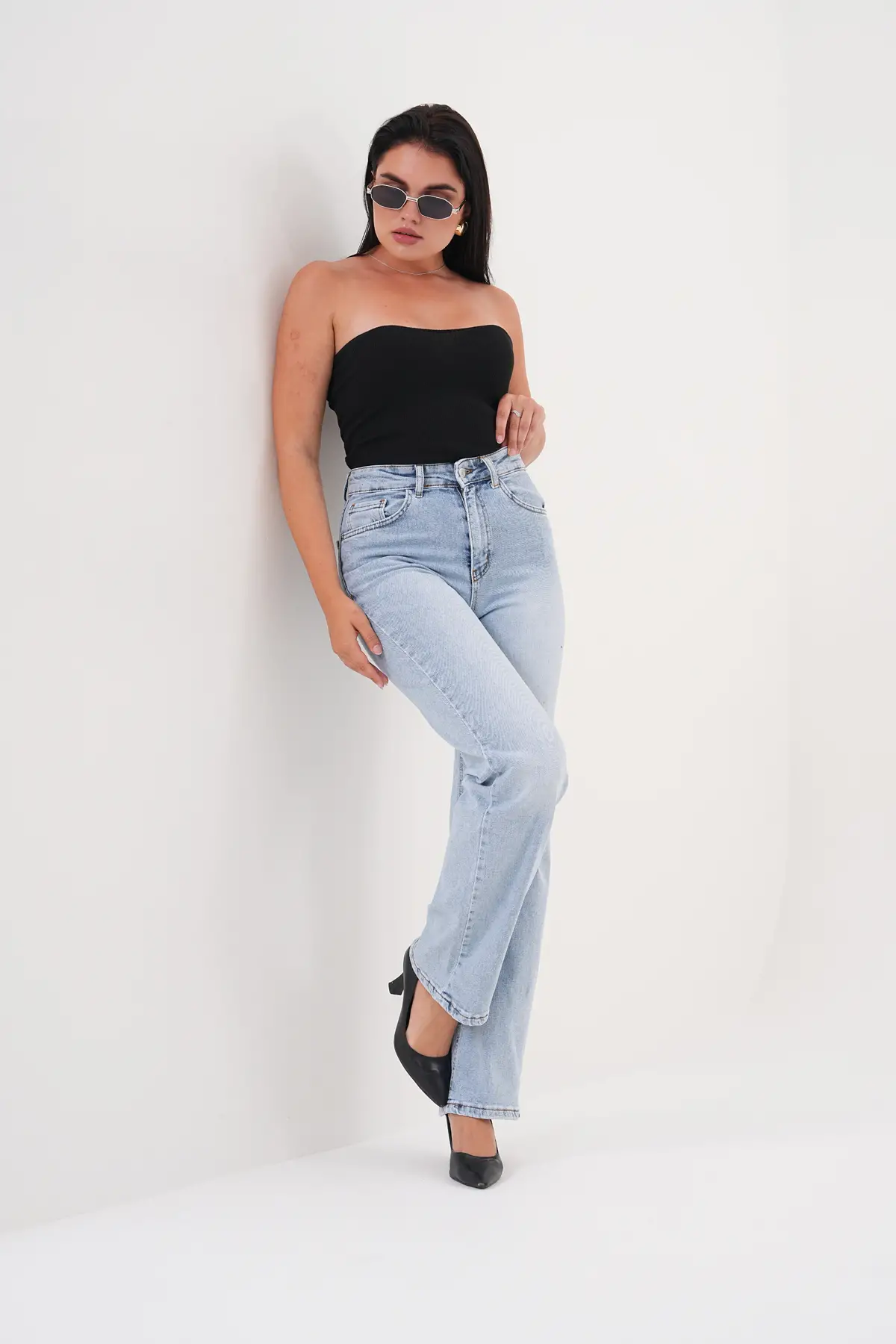 Kadın Palazzo Büyük Beden Pantolon Buz Mavi 1363-107