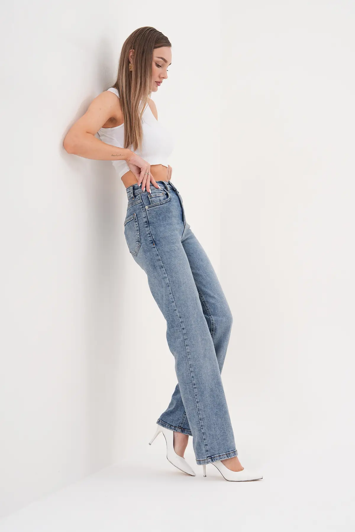 Kadın Wide Leg Pantolon Tint Mavi 1351-106