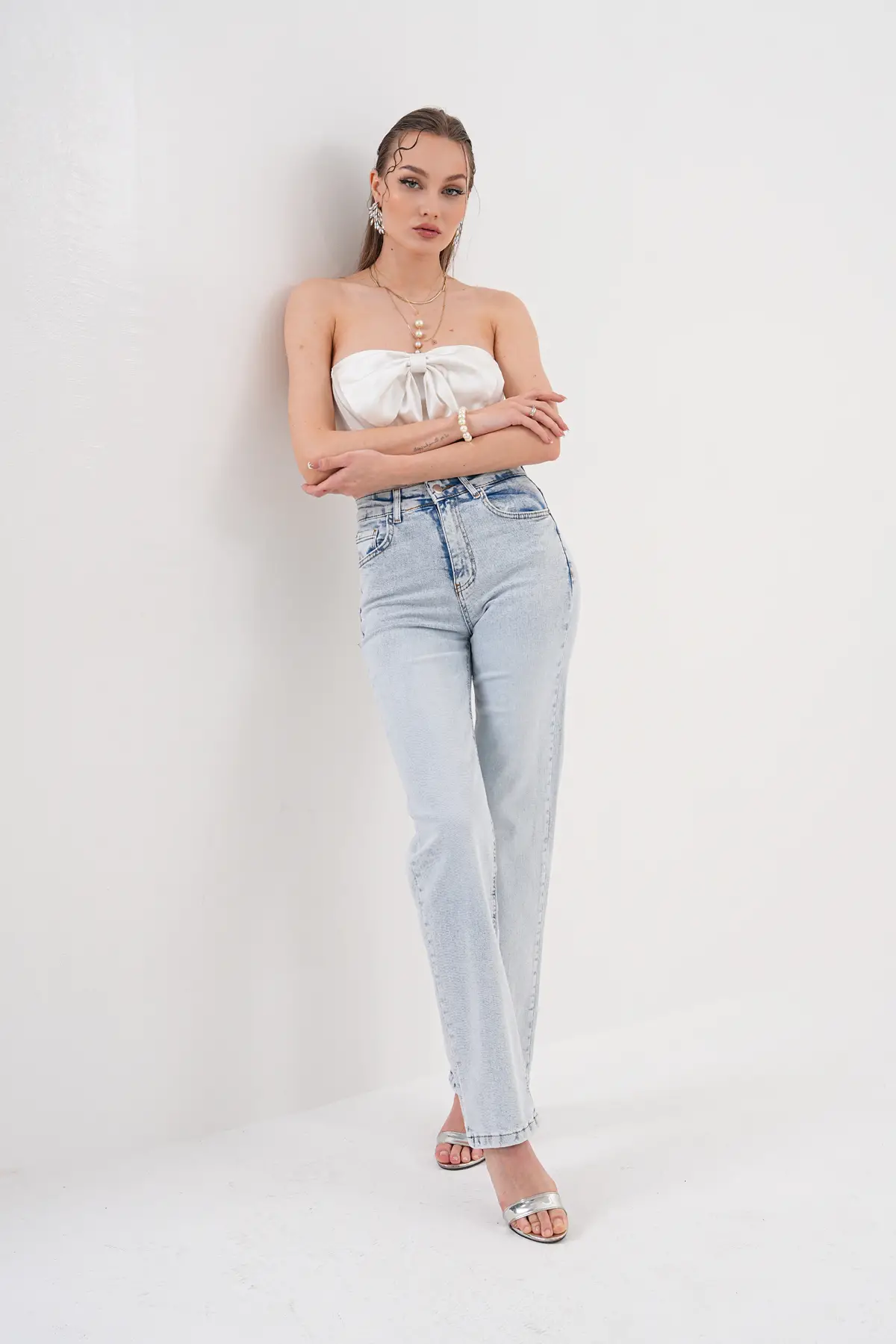 Kadın Wide Leg Pantolon Buz Mavi 1351-108