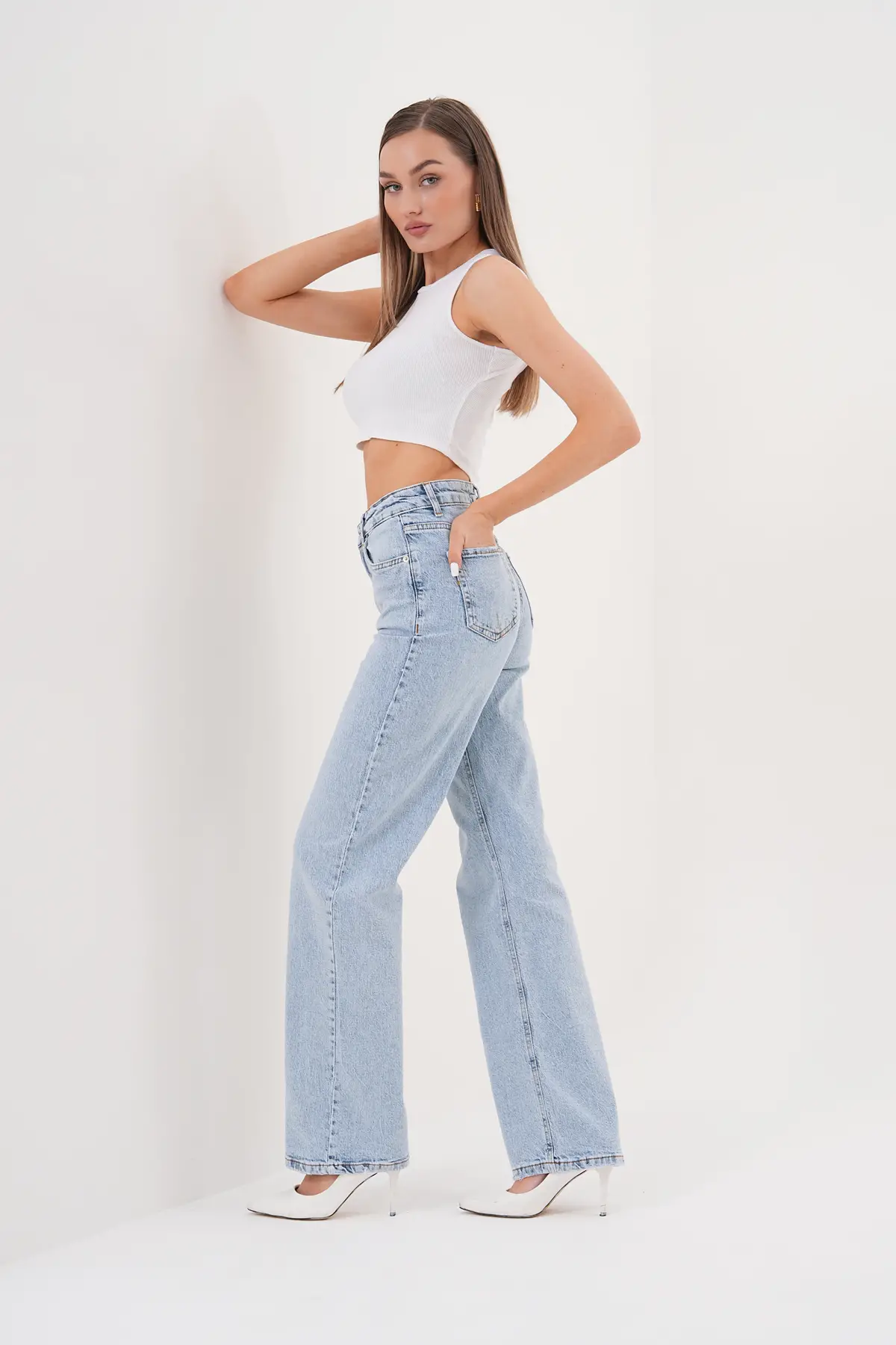 Kadın Palazzo Pantolon Buz Mavi 1342-107