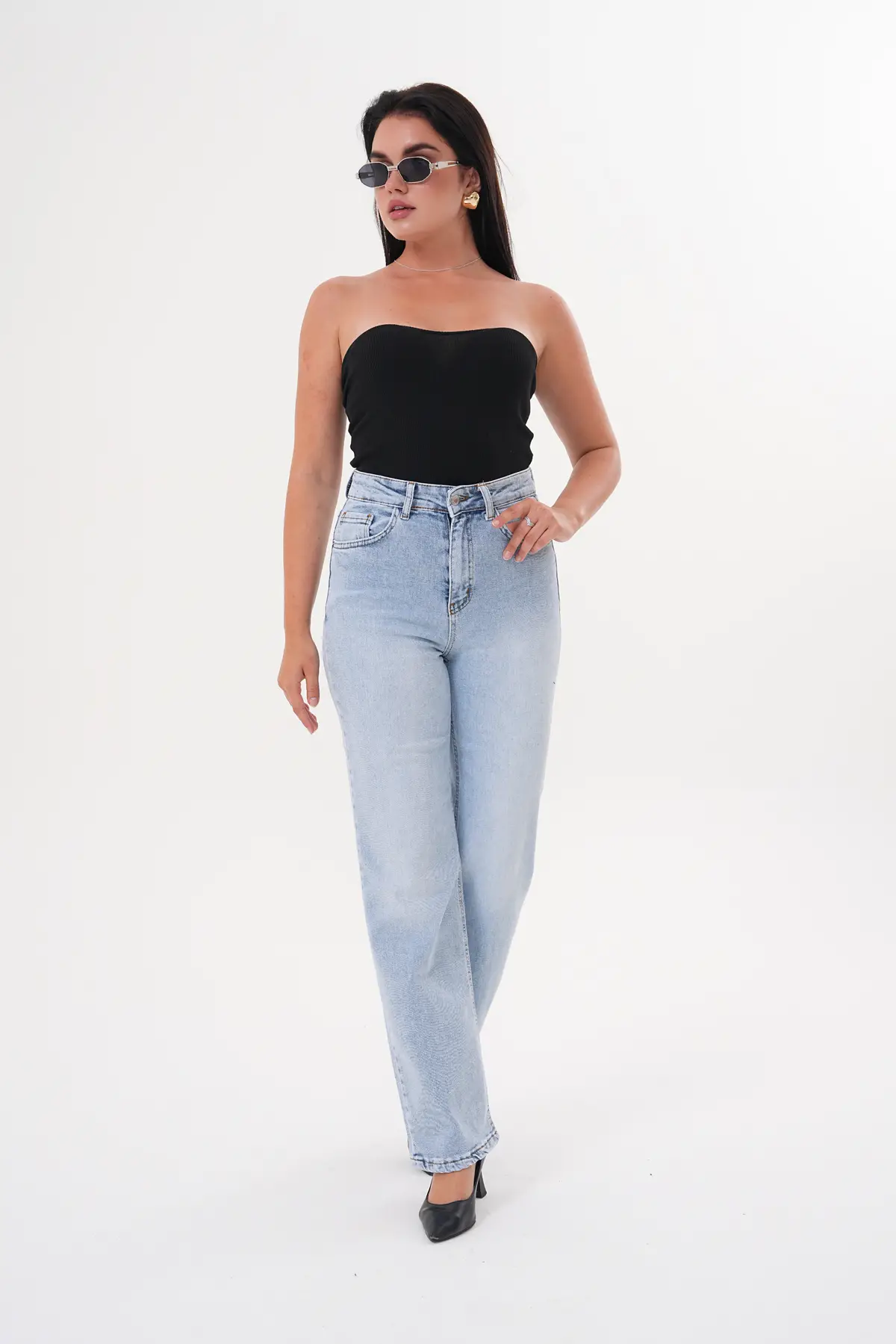 Kadın Palazzo Büyük Beden Pantolon Buz Mavi 1363-107