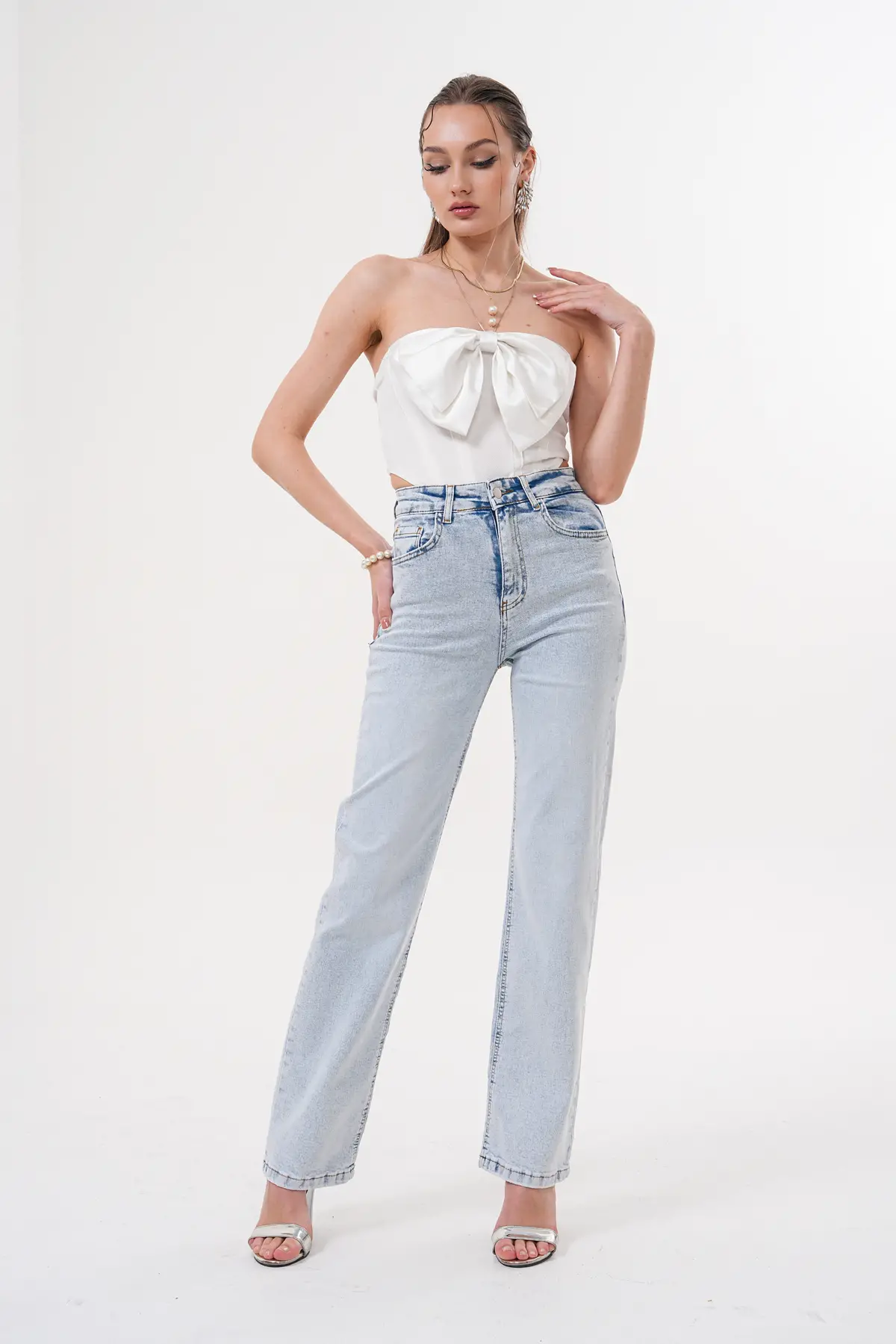 Kadın Wide Leg Pantolon Buz Mavi 1351-108