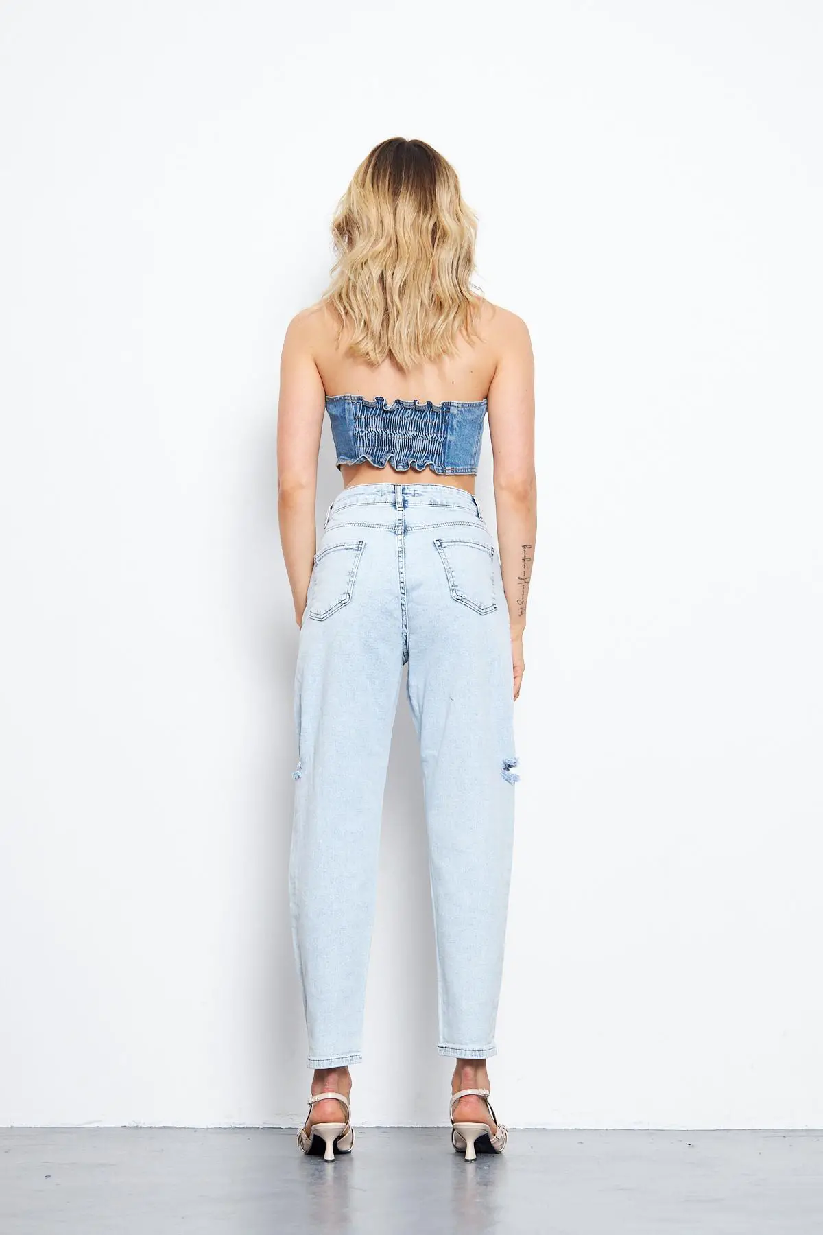 Kadın Mom Kot Pantolon Buz Mavi Lazerli 268-08