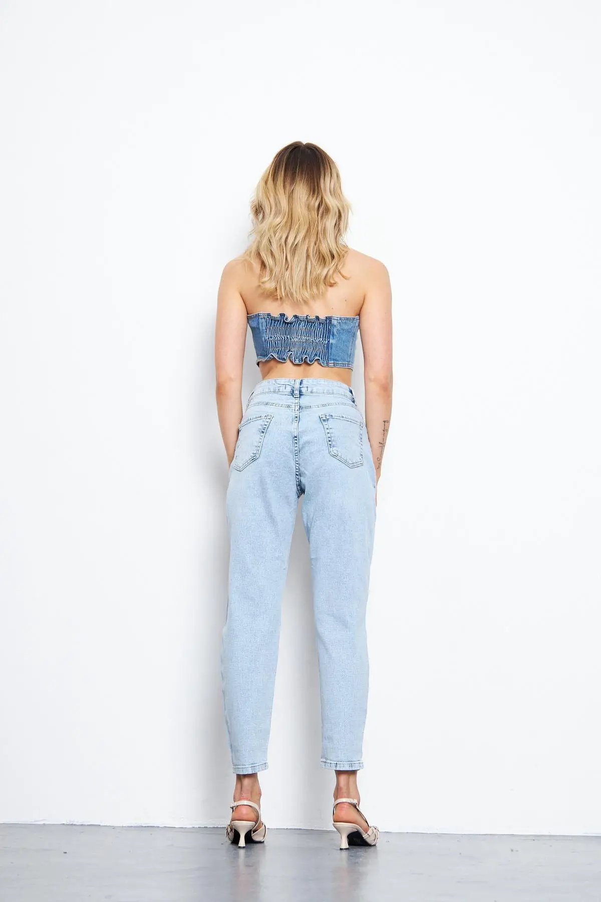 Kadın Mom Kot Pantolon Buz Mavi Lazerli 268-07