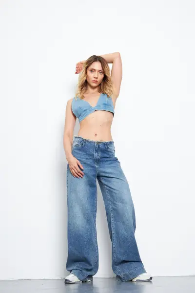 Kadın Wide Leg Pantolon Tint Mavi 1387-14