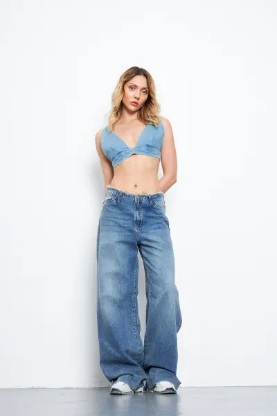 Kadın Wide Leg Pantolon Tint Mavi 1387-14