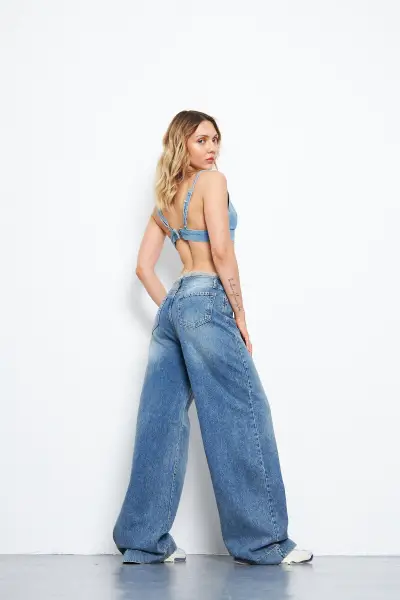 Kadın Wide Leg Pantolon Tint Mavi 1387-14