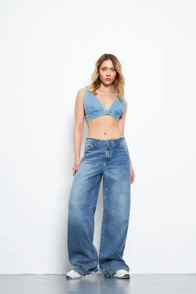Kadın Wide Leg Pantolon Tint Mavi 1387-14