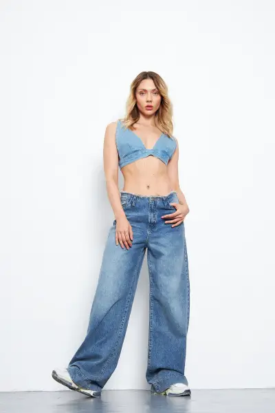 Kadın Wide Leg Pantolon Tint Mavi 1387-14