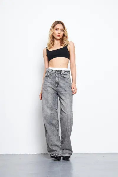 Kadın Baggy Pantolon Füme 1337-159