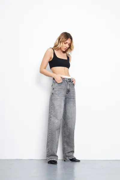 Kadın Baggy Pantolon Füme 1337-159