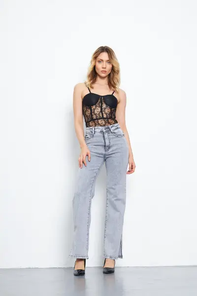 Kadın Wide Leg Pantolon Füme 355-60