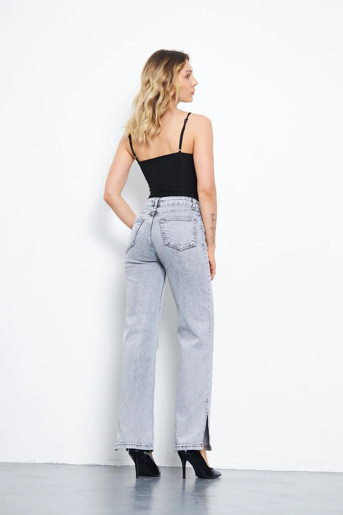 Kadın Wide Leg Pantolon Füme 355-60