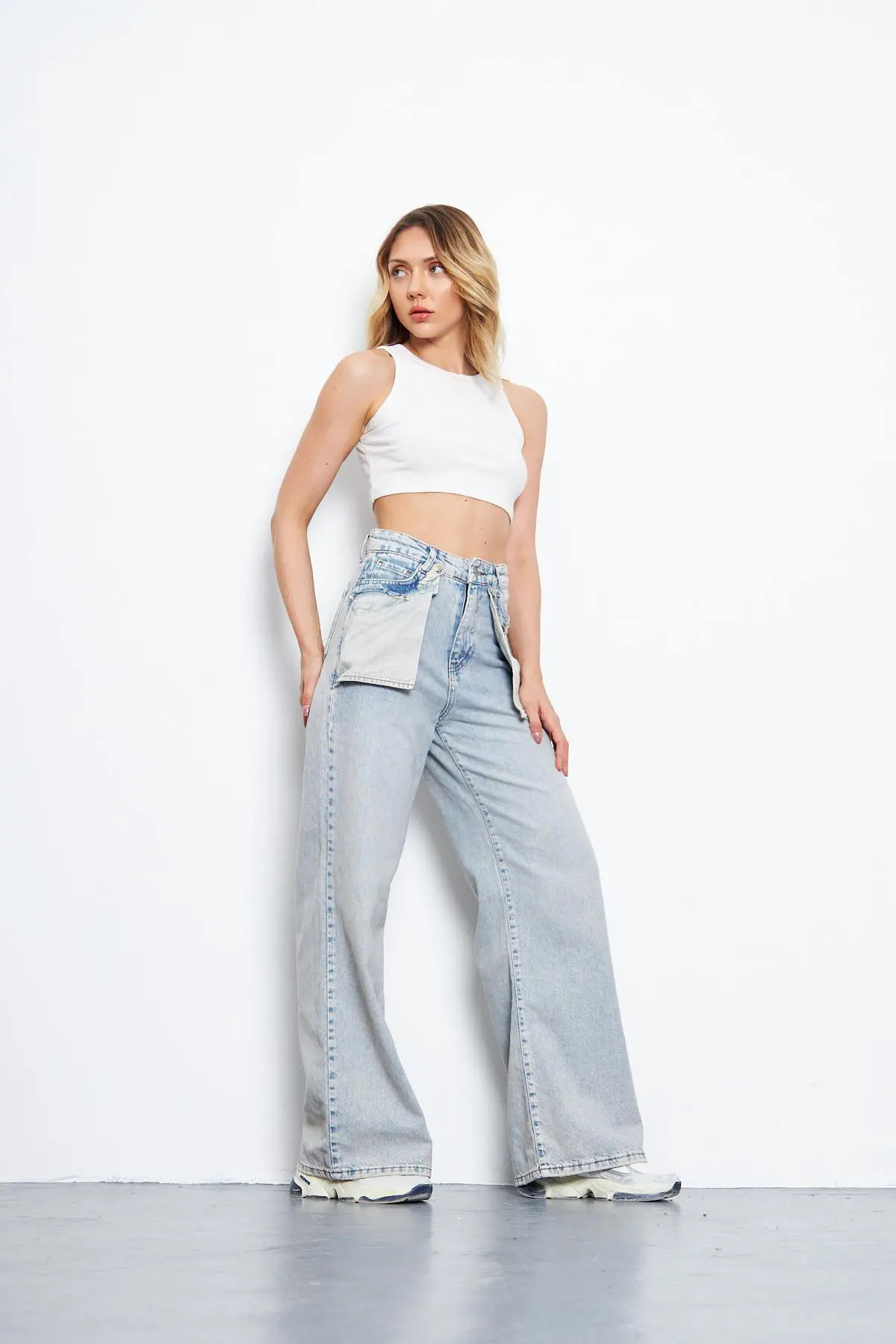 Kadın Wide Leg Pantolon Modelli Buz Mavi 1391-131