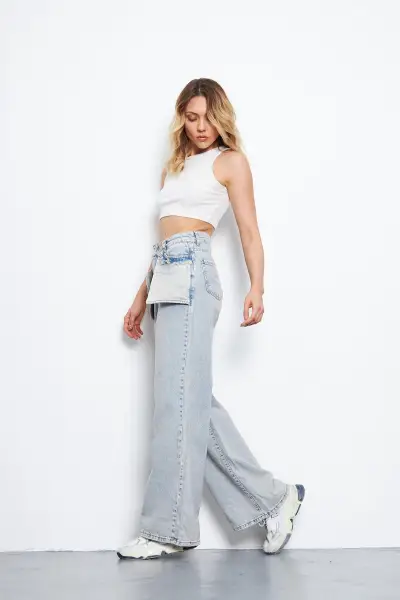 Kadın Wide Leg Pantolon Modelli Buz Mavi 1391-131