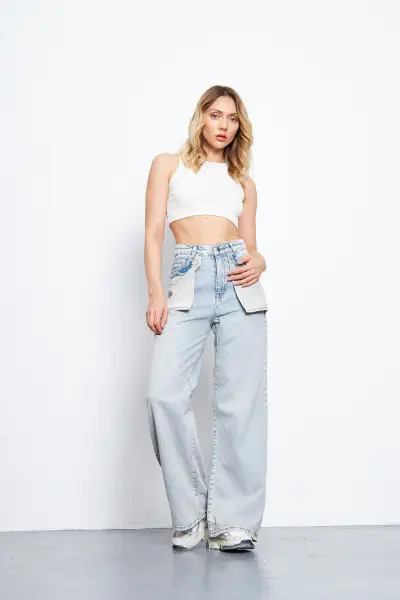 Kadın Wide Leg Pantolon Modelli Buz Mavi 1391-131
