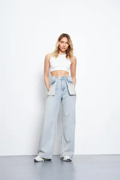 Kadın Wide Leg Pantolon Modelli Buz Mavi 1391-131