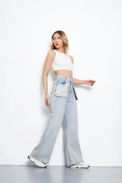 Kadın Wide Leg Pantolon Modelli Buz Mavi 1391-131
