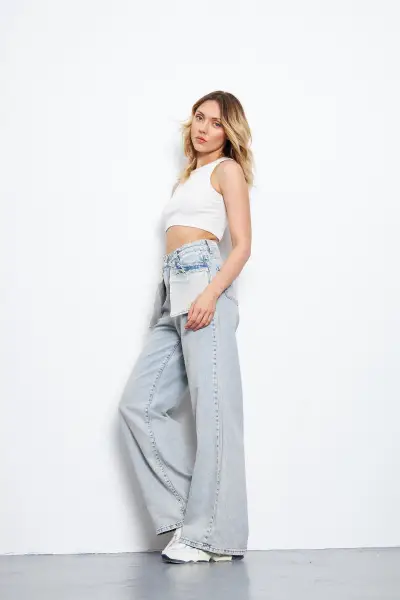 Kadın Wide Leg Pantolon Modelli Buz Mavi 1391-131