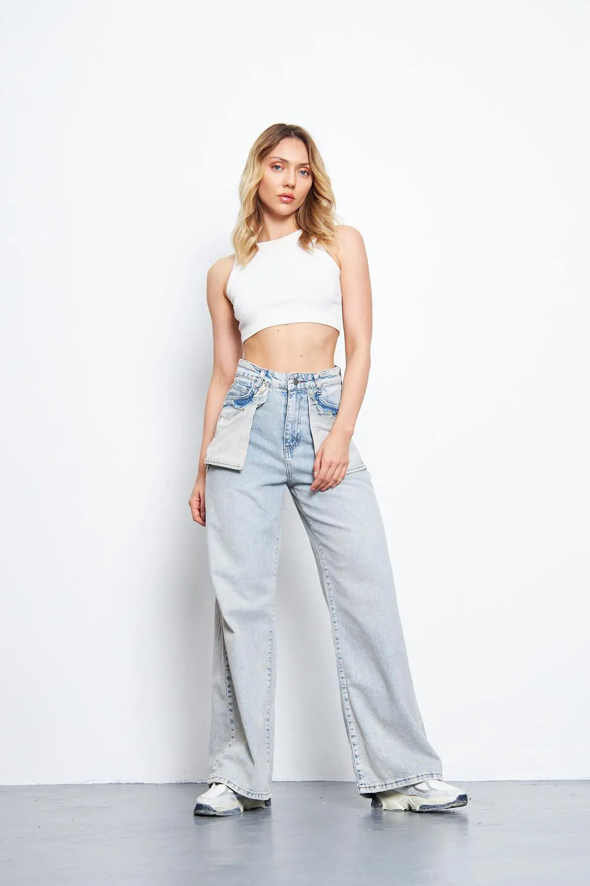 Kadın Wide Leg Pantolon Modelli Buz Mavi 1391-131