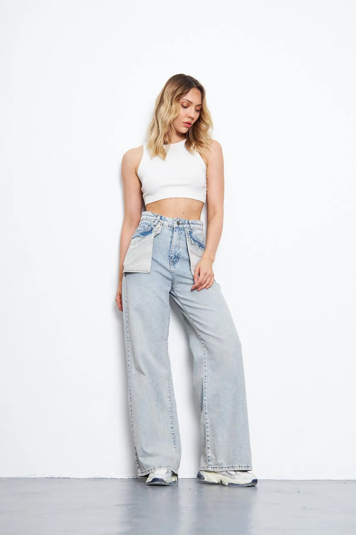 Kadın Wide Leg Pantolon Modelli Buz Mavi 1391-131