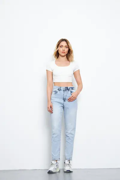 Kadın Mom Pantolon Buz Mavi 264-07